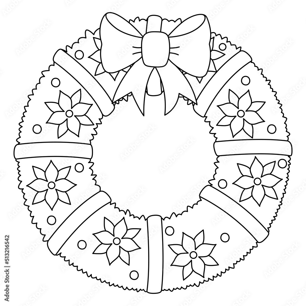 Christmas Wreath Isolated Coloring Page for Kids Stock Vector | Adobe Stock