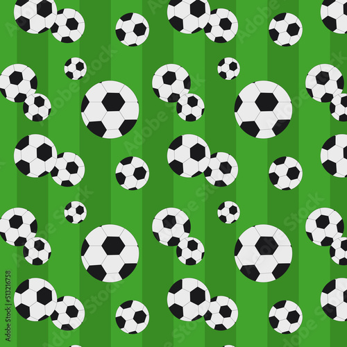 Bright cute pattern with soccer balls on field