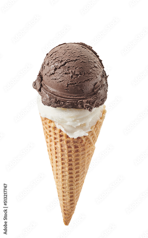 chocolate and vanilla ice cream with cone isolated on whit chocolate and vanilla ice cream with cone isolated on whit