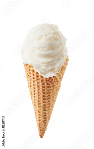 vanilla ice cream with cone isolated on whit