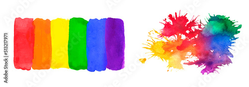 Watercolor rainbow flag of LGBT and colorful splashes. Gay, Lesbian, Bisexual, Transgender and Queer pride symbol