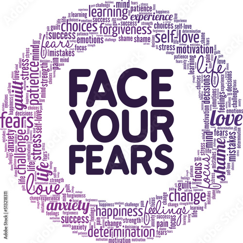 Face Your Fears word cloud conceptual design isolated on white background.
