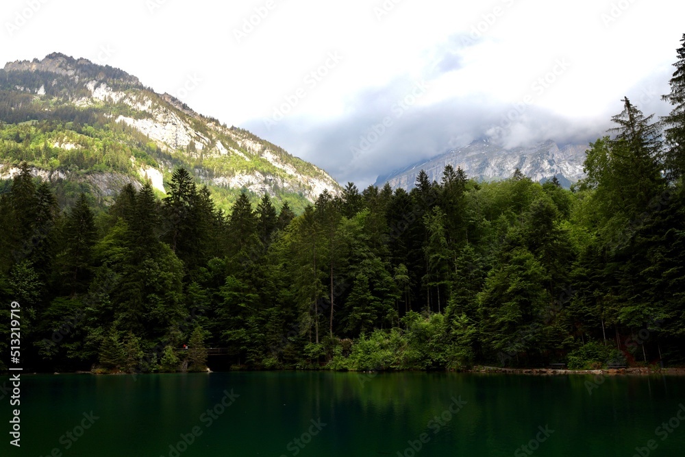 lake in the mountains  at blausee bern Switzerland 