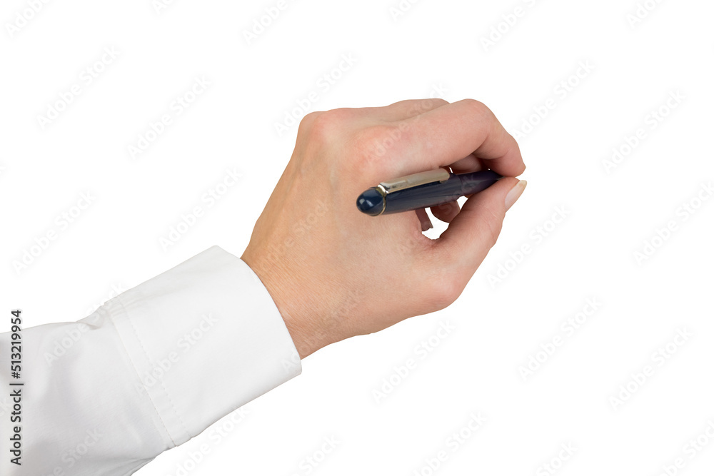 Woman hand writing with a pen, background white, isolated. Woman hand writing with a pen, background white, isolated.