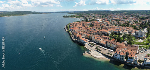 Fototapeta Naklejka Na Ścianę i Meble -  Aerial view of the city of Arona and Lake Maggiore, Italy.