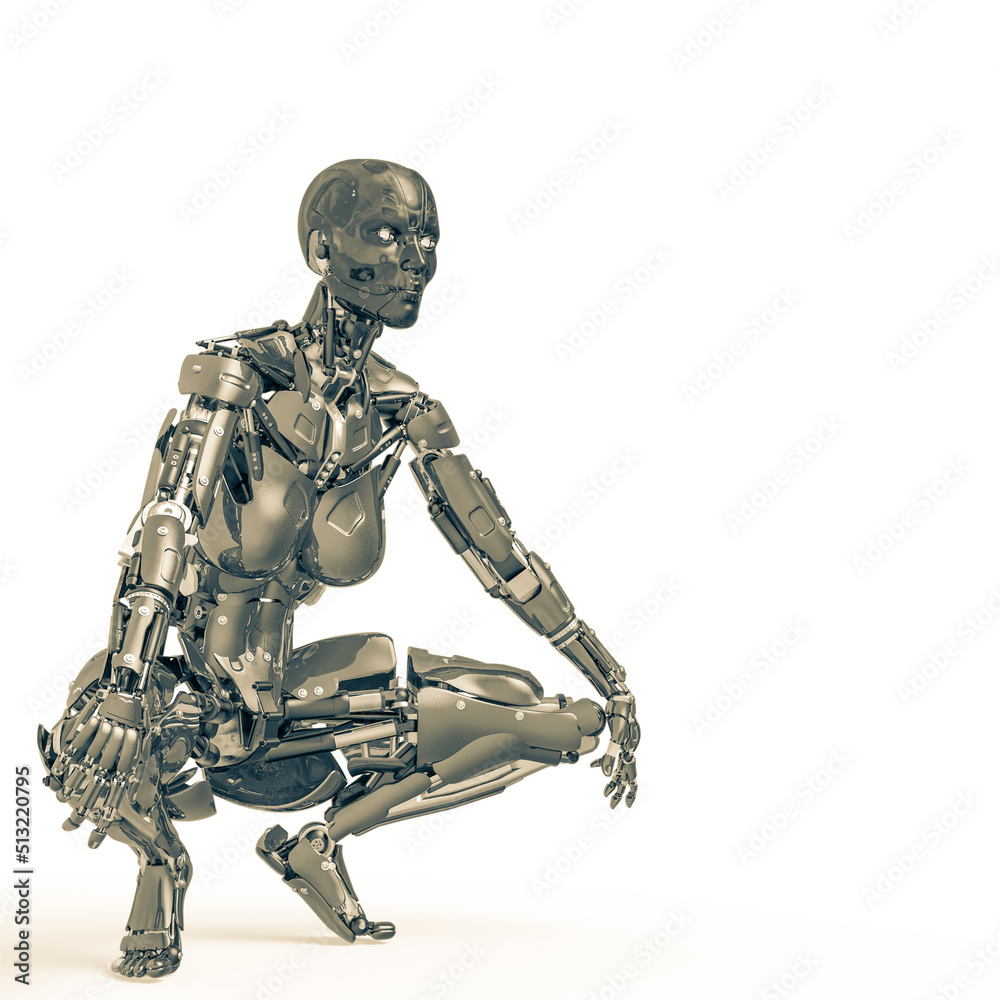 cyborg female comic waiting and loading in a white background cyborg female comic waiting and loading in a white background