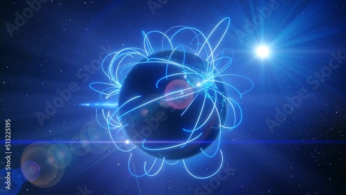 Tech earth globalization in 3d animation. Global Business dots on rotating planet.