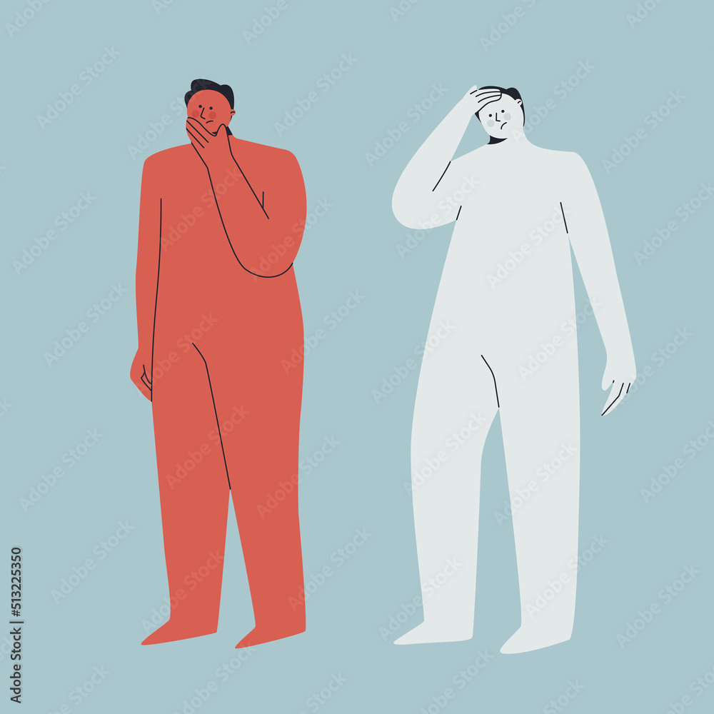 Two characters are patients of the medical center. The man is holding his cheek. The man is holding his head. Therapist, neurologist, dentist. Trendy vector illustration for design. Two characters are patients of the medical center. The man is holding his cheek. The man is holding his head. Therapist, neurologist, dentist. Trendy vector illustration for design.