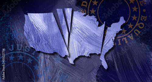 фотографія Map of America in sliced pieces falling apart graphic abstract background