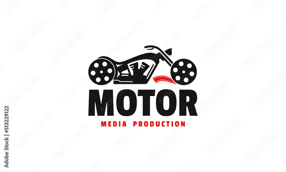 illustration vector graphic logo design, pictogram logogram combination motorbike and film roll