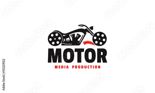 illustration vector graphic logo design, pictogram logogram combination motorbike and film roll