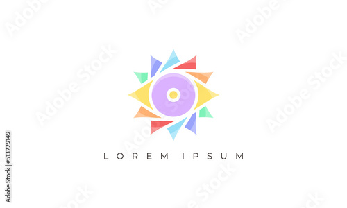 illustration vector graphic logo design, pictogram logogram, combination abstract sun and eye with colorful palette color