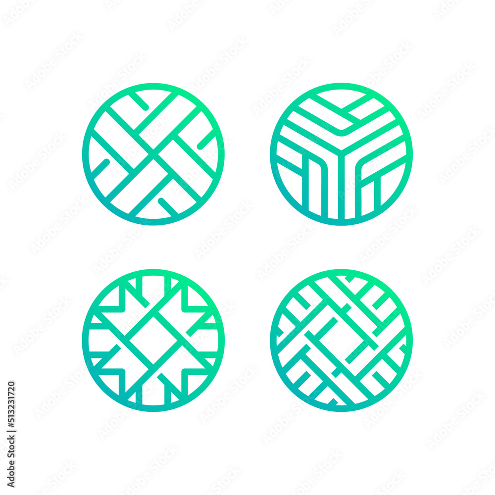 Simple modern monoline circle round logo design set Simple modern monoline circle round logo design set