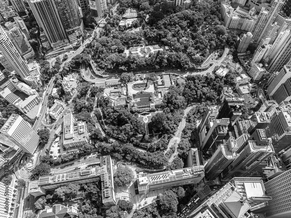 Black and white modern city  aerial view