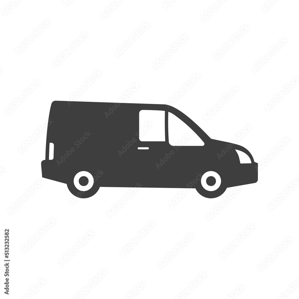 Cargo delivery truck icon side view on white background