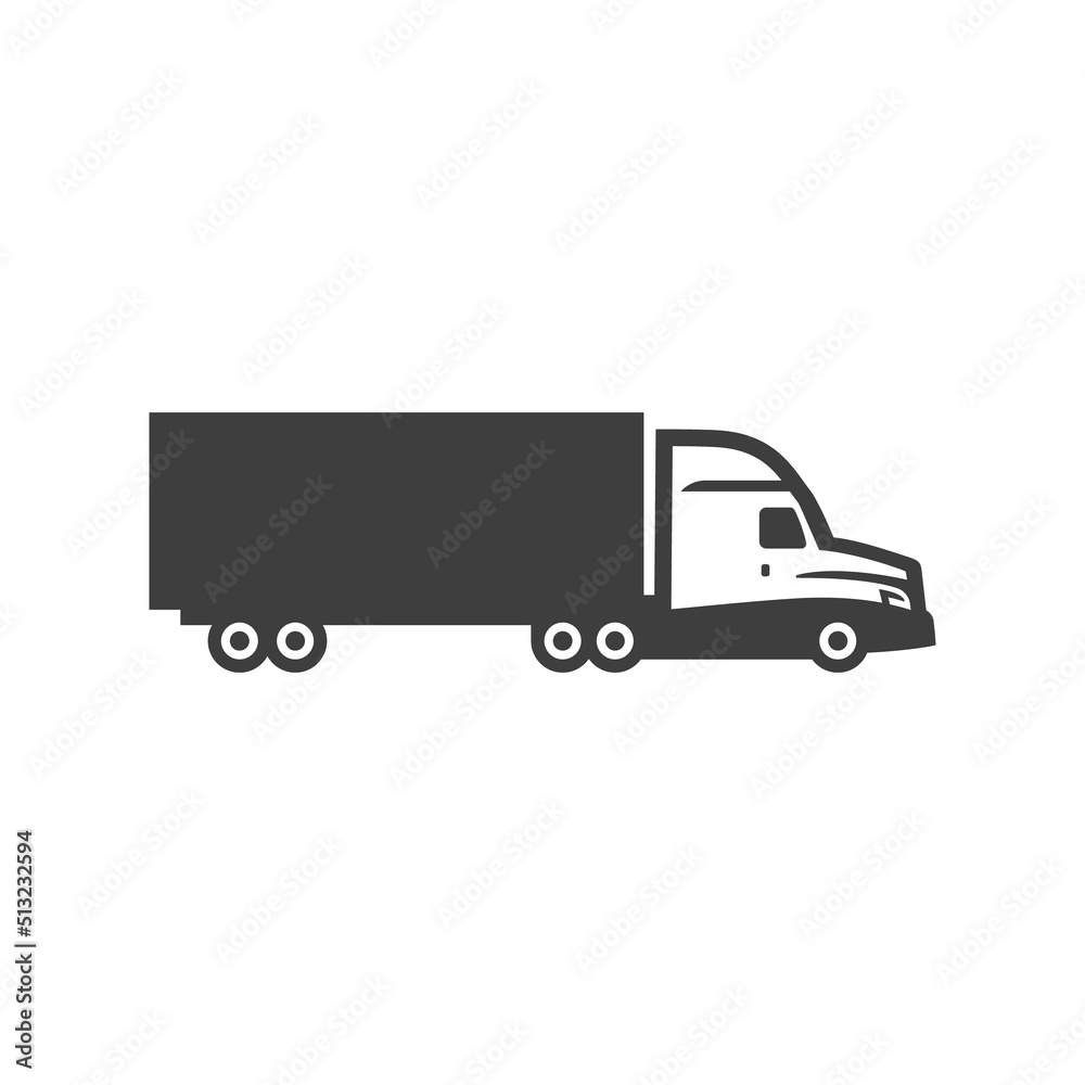 Delivery truck icon. Transportation vehicle black vector pictogram