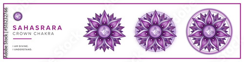 3 chakra symbols: Crown Chakra - SAHASRARA - Knowledge, Consciousness, Fullfillment, Spirituality - 