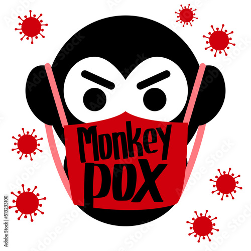 Monkeypox virus outbreak icon. Gorilla in face mask. Health monkey pox emergency. Viral dangerous smallpox infection