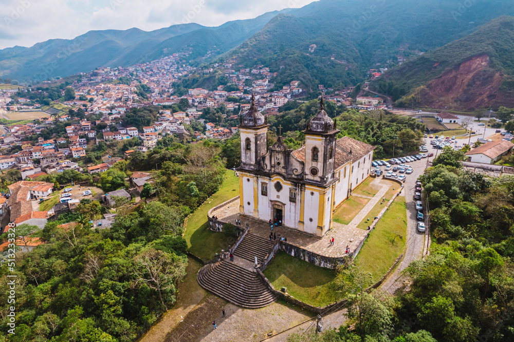 Ouro Preto, Minas Gerais, Brazil. Aerial view of a historic Brazilian city. City ​​landscape.