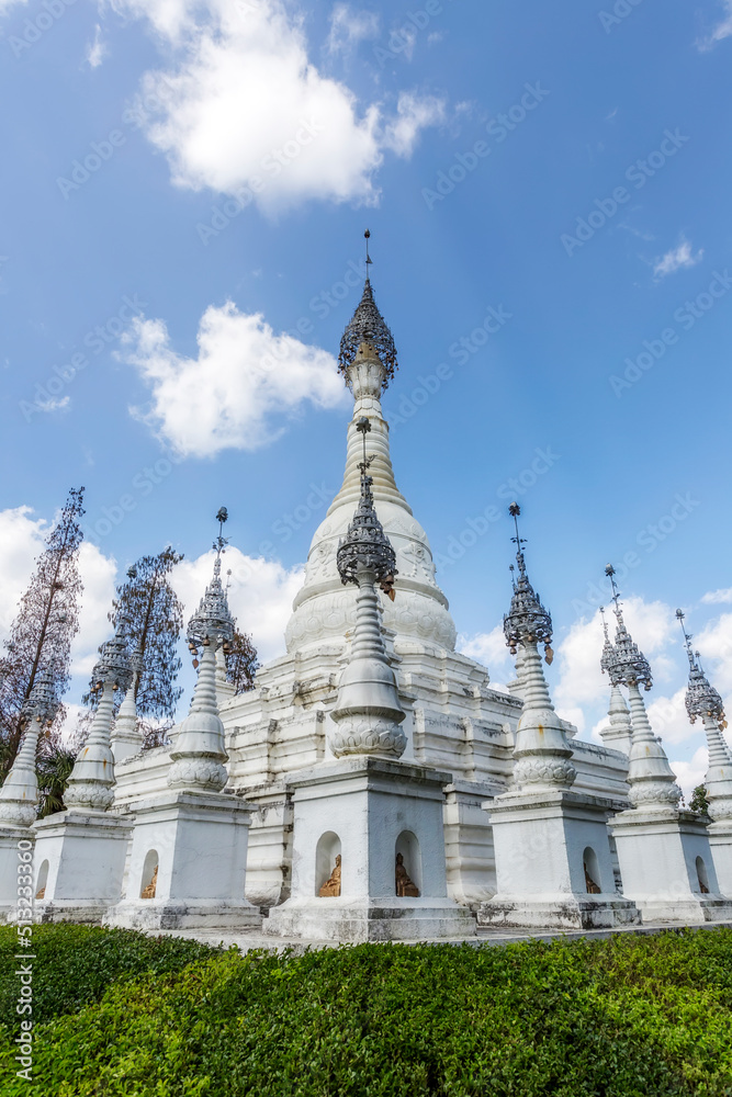 Street scene of Buddhist White Pagoda in Southeast Asia