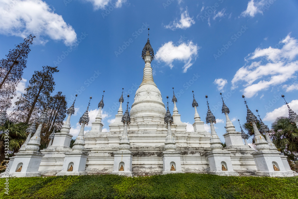 Street scene of Buddhist White Pagoda in Southeast Asia