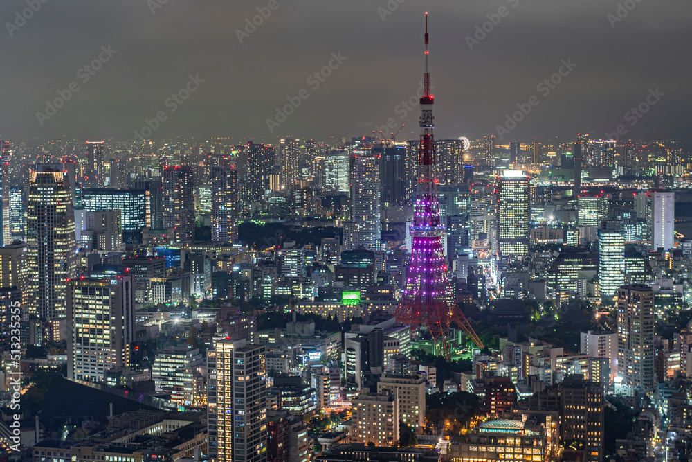 Naklejka premium Illumination of Tokyo Tower at Night, Tokyo, Japan