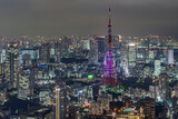 Illumination of Tokyo Tower at Night, Tokyo, Japan