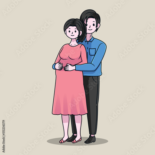pregnant woman character with her husband vector design