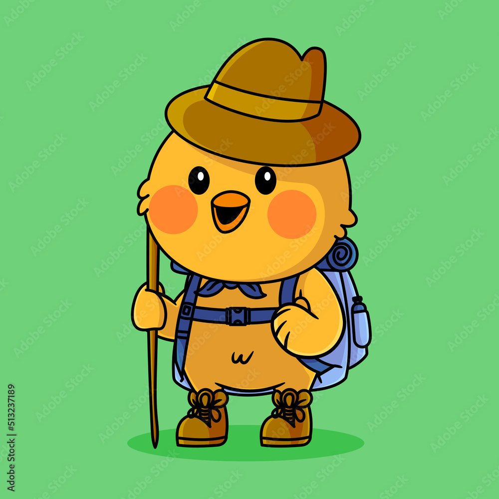 Naklejka premium chick cartoon design with hat and bag