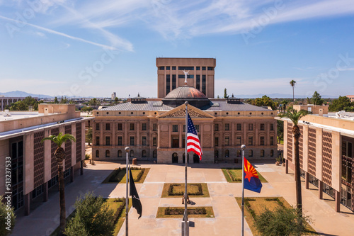 Phoenix, Arizona. Capitol building with flags photo