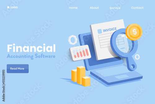 3d style concept of business and financial analytics, accounting data, company revenue, digital invoice software concept, landing page template. photo