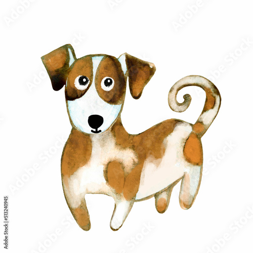 Watercolor hand drawn character dog jack russell terrier.