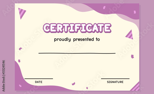 purple certificate border frame template cute vector illustration