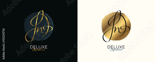 JN Initial Signature Logo Design with Elegant and Minimalist Handwriting Style. Initial J and N Logo Design for Wedding  Fashion  Jewelry  Boutique and Business Brand Identity