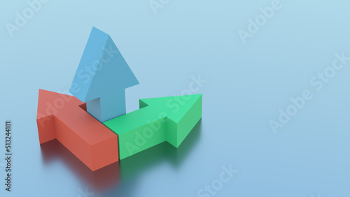 Photography Red, green and blue coordinate arrows on a blue background