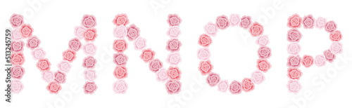 Floral alphabet from blooming rose buds for greeting card  wedding invitation  banner  logo  poster. Set of letters M  N  O  P