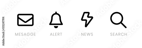 Outline main web icons design vector include message. alert, news, search.