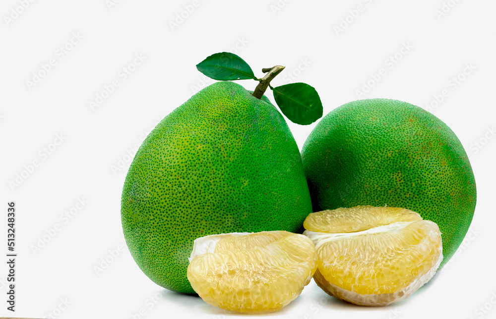 Pomelo pulp without seeds isolated on white background. Thailand pomelo