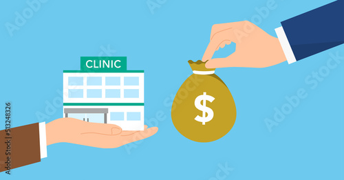 クリニックとお金のイラストイメージ、ベクター