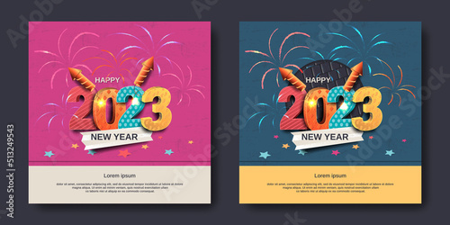 2023 new year trendy design vector. Creative concept of 2023 Happy New Year greeting set. Trendy number and design for banner, cover, card and media post template
