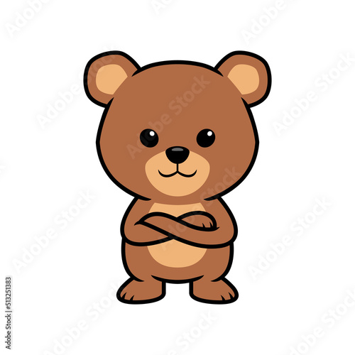 Cute bear standing cartoon vector illustration, Animal crossing arms concept icon design