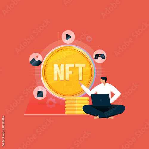 NFT Non Fungible Token Crypto art of converting into Digital Network, Inter connected digital files