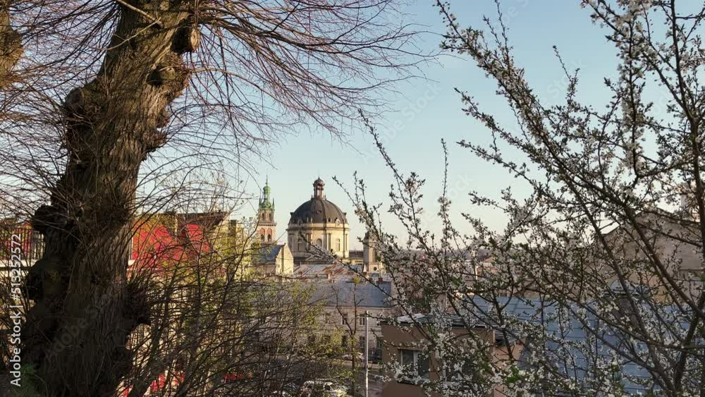street of beauty old town of Ukraine Lviv. High quality 4k footage