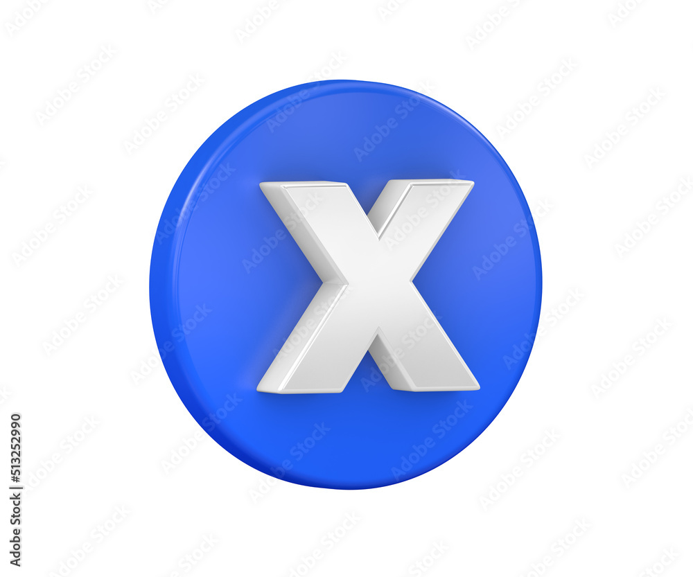 Fototapeta premium Cross Mark button isolated on background. 3D rendering button design concept. 3D rendering. 3D illustration