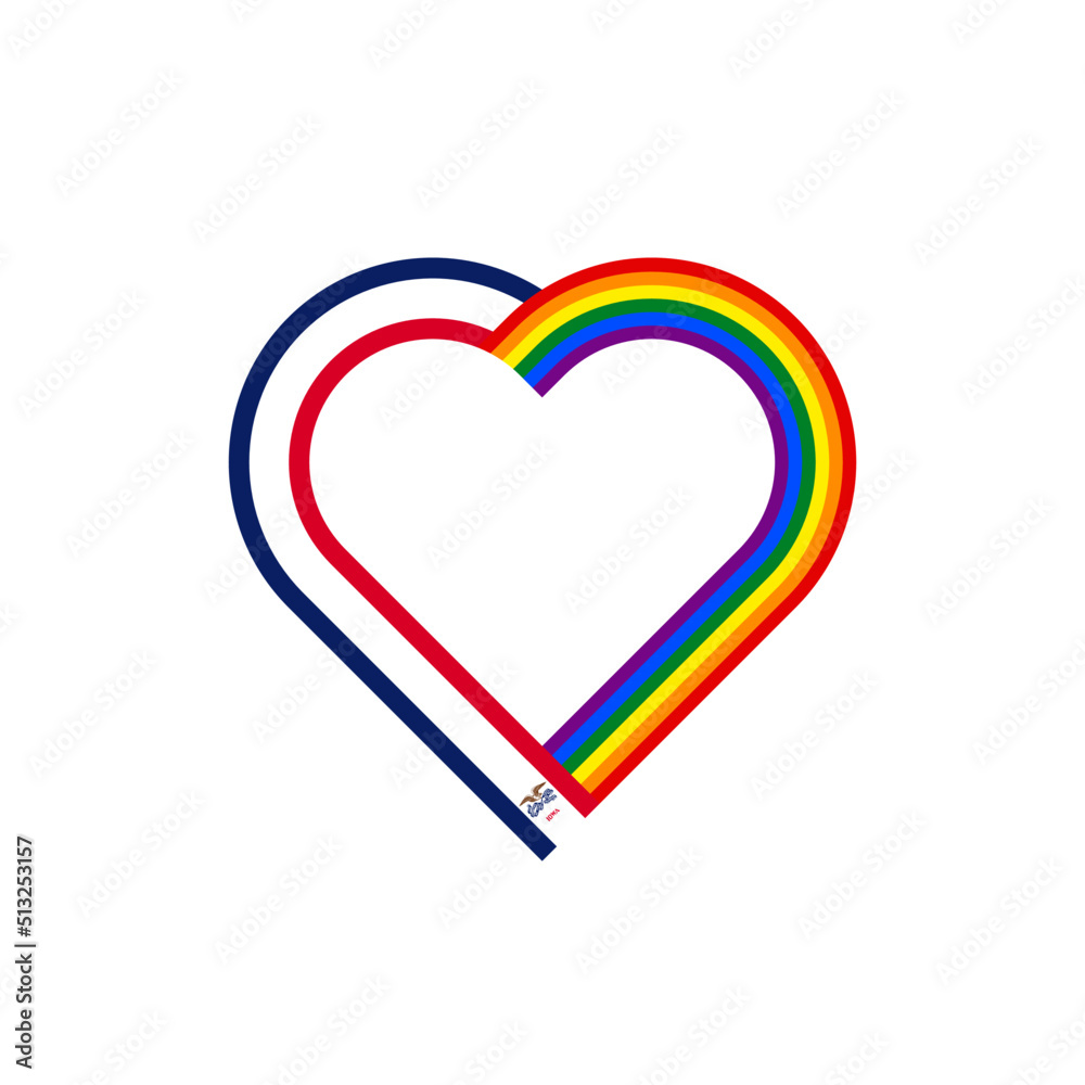 unity concept. heart ribbon icon of iowa state and rainbow flags. vector illustration isolated on white background unity concept. heart ribbon icon of iowa state and rainbow flags. vector illustration isolated on white background