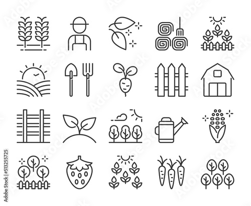 Farming icons. Farming and Agriculture line icon set. Editable Stroke.