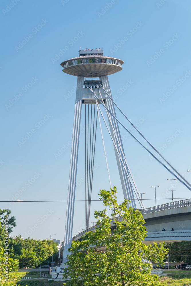 Fototapeta premium View of the pylon and UFO of Most SNP (Bridge of the Slovak National Uprising).