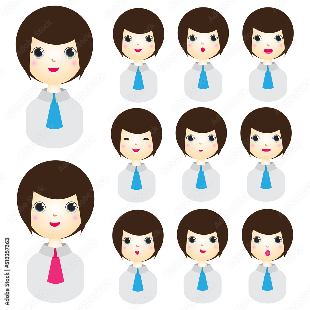 Cute girl character with short hair for animated creation people with emotions face animation mouth Cute girl character with short hair for animated creation people with emotions face animation mouth
