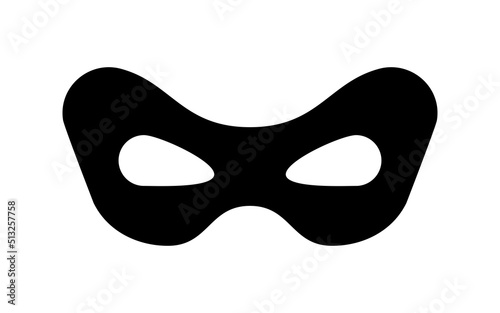 Mask angry superhero carnival or bandit vector icon. Black masquerade costume eye mask silhouette hidden anonymous burgar face. Simple design incognito theatre party masque clip art illustration.