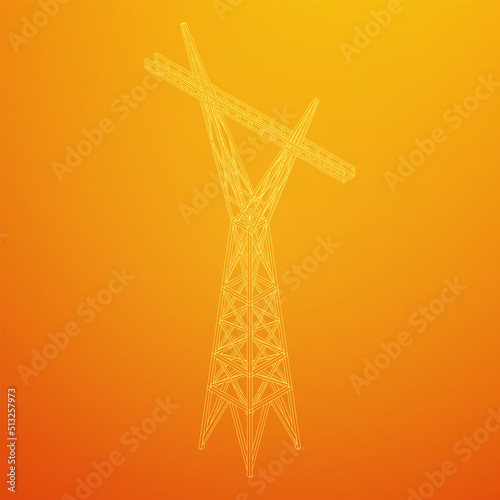 Power transmission tower high voltage pylon wireframe © newb1